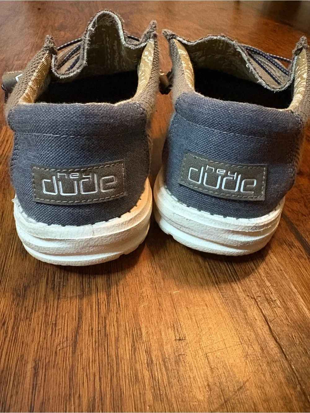 Hey Dude Mens Brown Canvas Slip-On Sneakers with Elastic Laces
